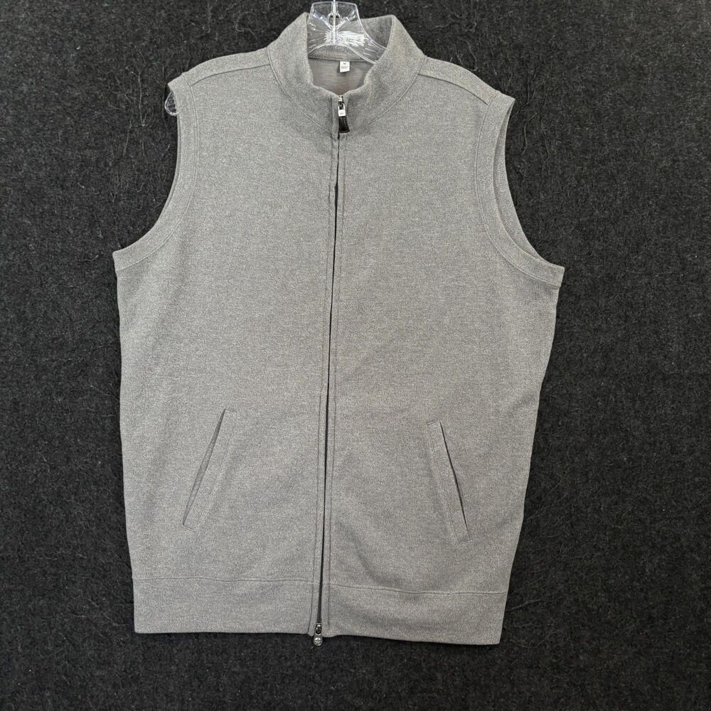 Peter Millar Crown Sweater Vest Men's Medium Gray Full Zip Mock Neck Knit Golf